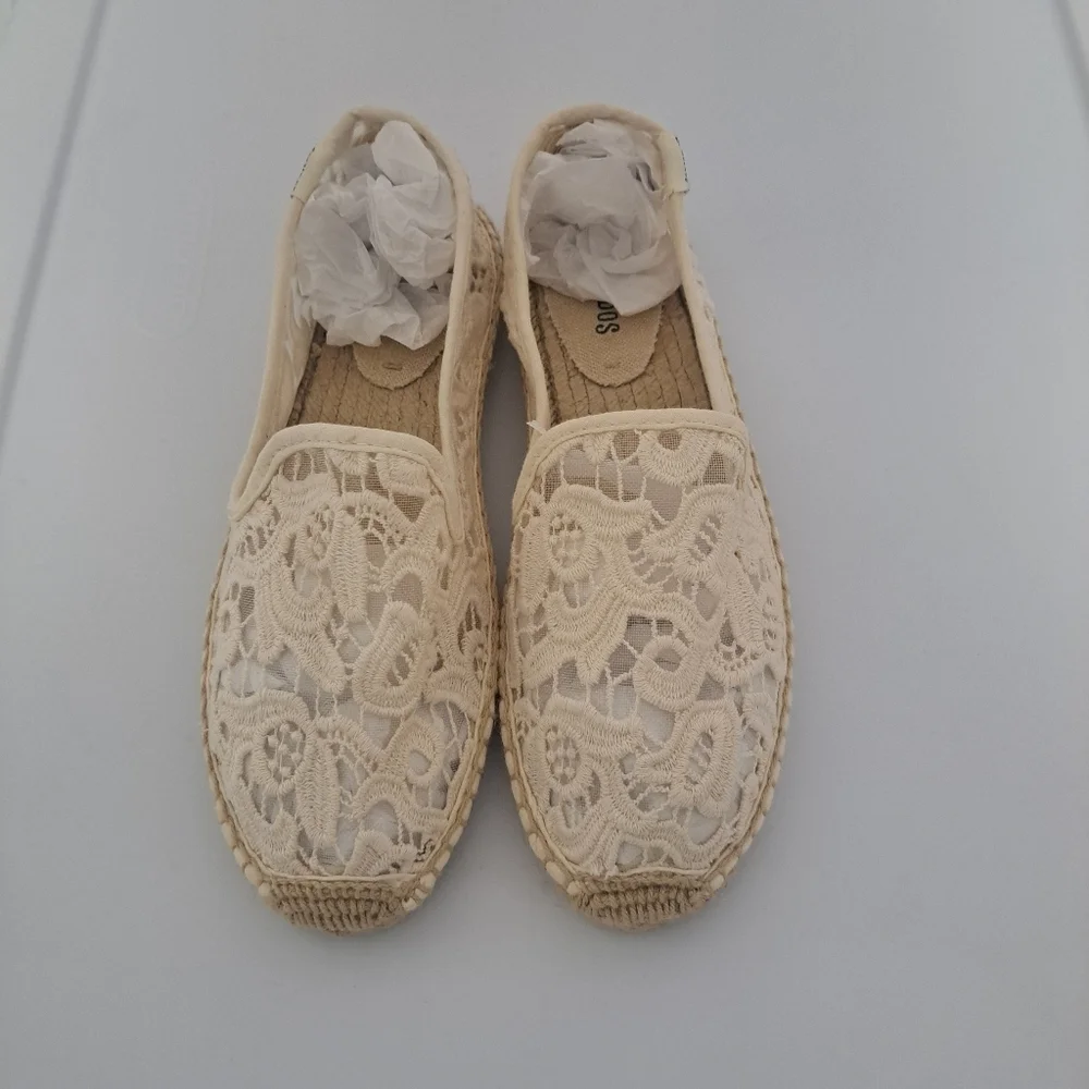 Soludos Lace Smoking Slipper Espadrille Cream 8 NWOB